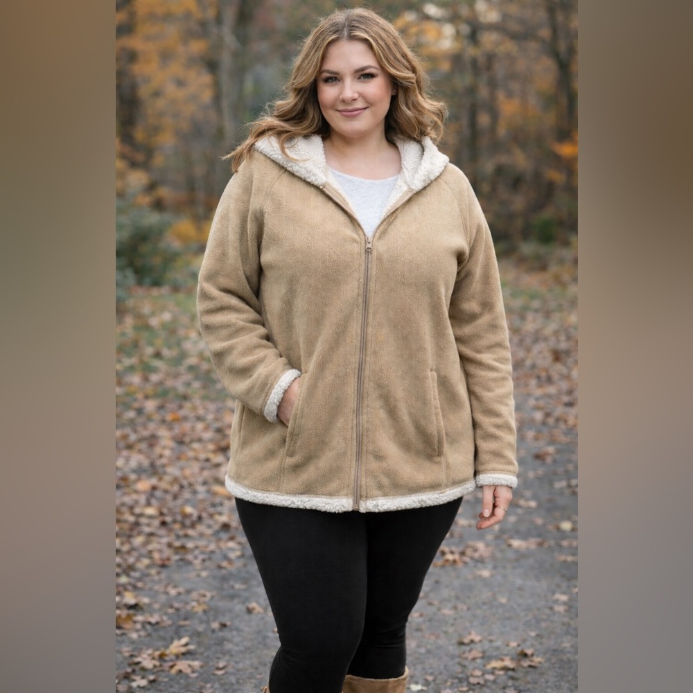 Cozy Sherpa Lined Zip Hoodie | Faded Glory 2X | Warm Neutral Fleece Jacket